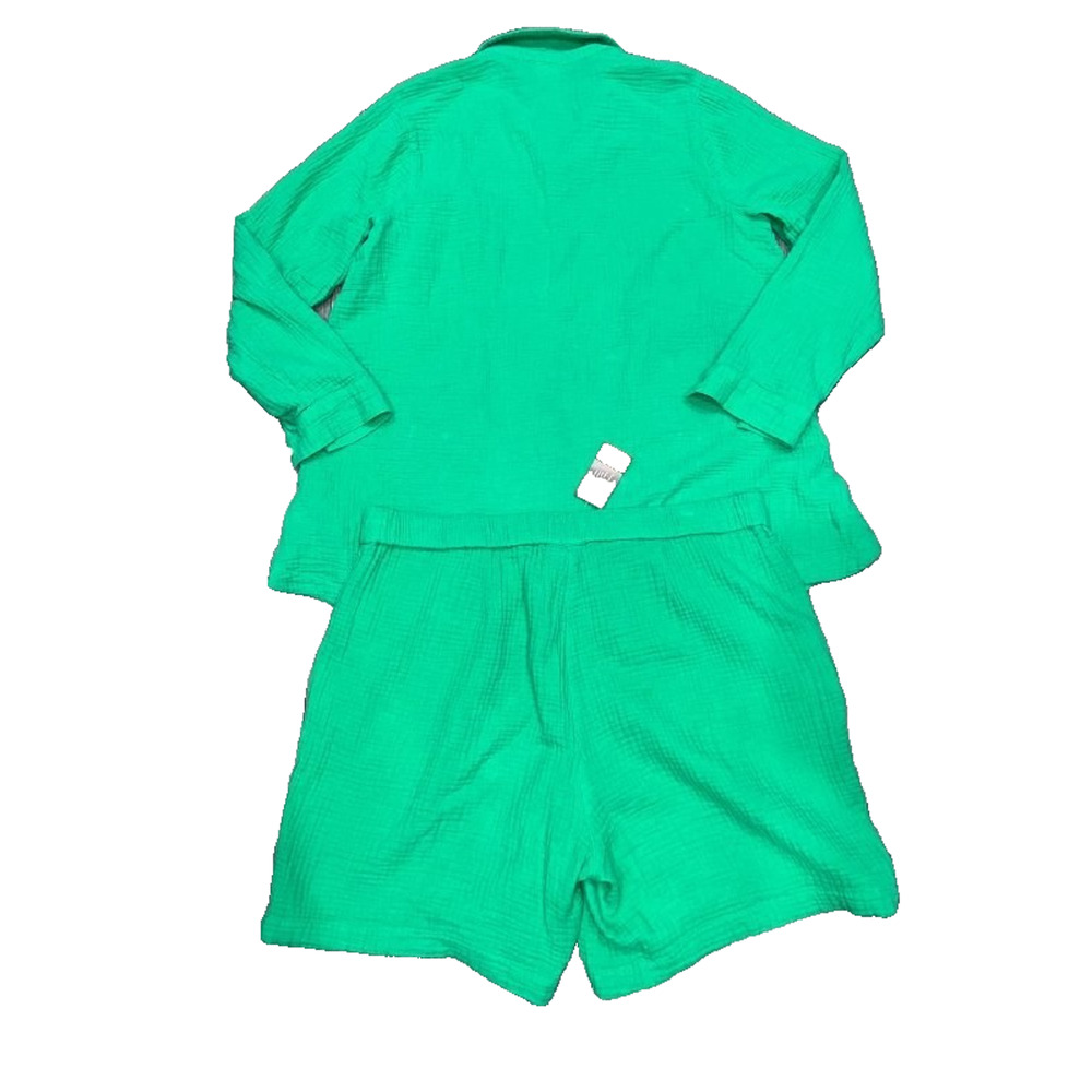 J. Jill Green Papay Cotton Gauze Button Down Y2K Shirt shorts Set M/L A005403 - Picture 11 of 13